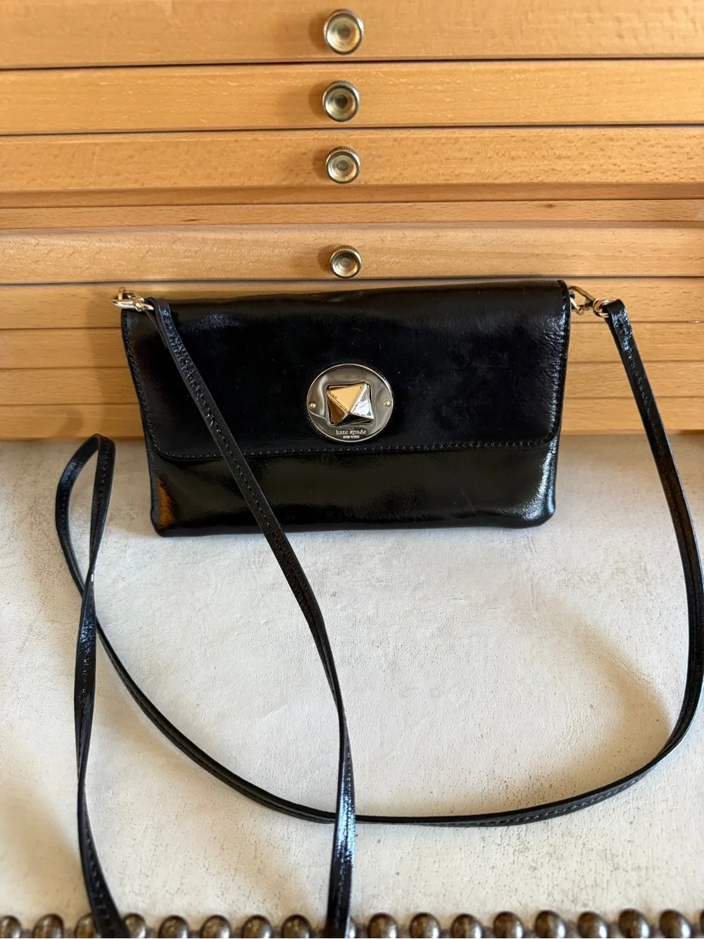 Kate Spade Black Patent Leather Crossbody Clutch Evening Bag